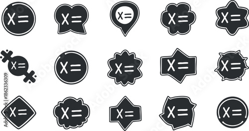 Collection of modern vector icons representing mathematical equal signs in various geometric styles and formats.