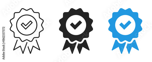 award icon symbol, premium quality certify icon sign - medal, prize, verified, badge, ribbon. certification, verification, quality, and achievement vector icon in solid and outline styles