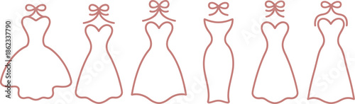 Collection of red dress outlines in various styles on transparent background

