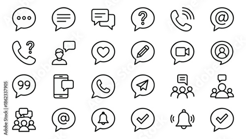 Communication and Social Media Line Icons Set for Web and Mobile Apps