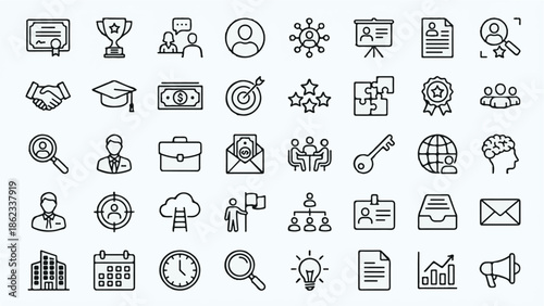 Business and Human Resources Line Icons Set, Career and Success Symbols