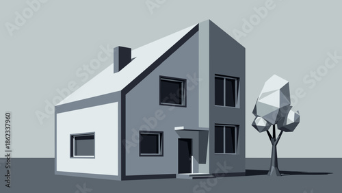 LowPoly House with Tree Modern Architectural Visualization.