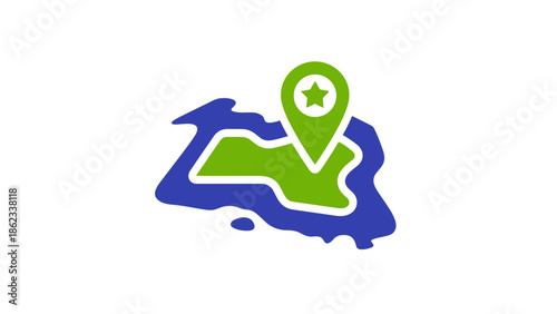 Map with Location Pin and Star Icon Design.