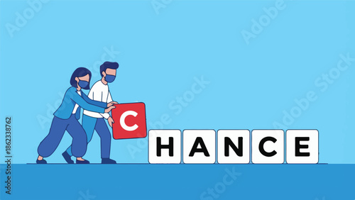 Teamwork to build opportunity: people in masks form the word CHANCE.