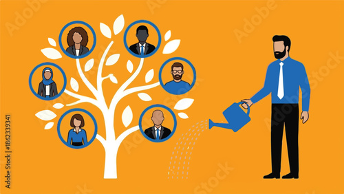 Business leader nurturing a diverse team for growth and development