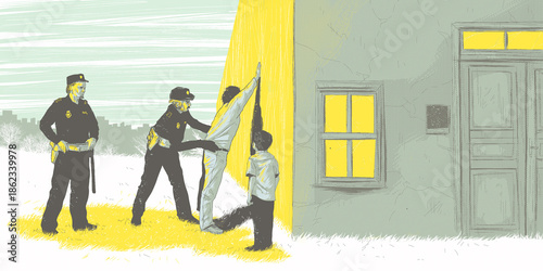 Foto Conceptual illustration about police violence and abuse of authority