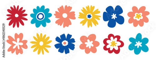 Collection cute pastel colored silhouettes Flower icon, Abstract botanical flower set. vector botany floral design, hand drawn. Suitable for stickers, logos, posters, packaging and printable projects.