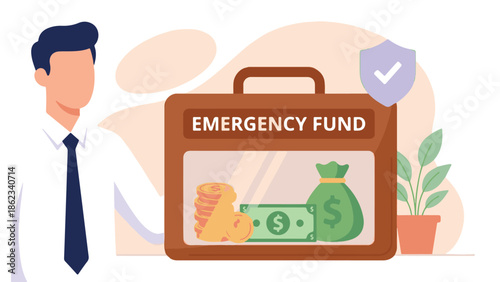 Businessman saving emergency fund for financial security and future planning