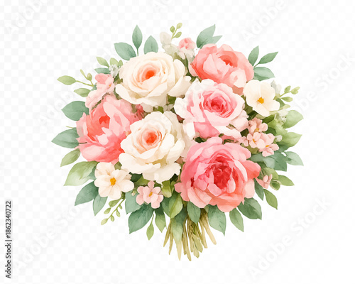 Watercolor Style Hand Tied Floral Bouquet Vector Illustration Isolated on Transparent Background