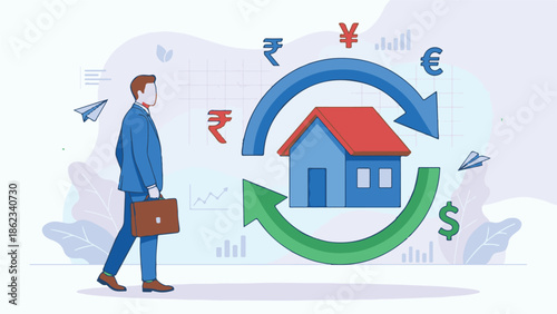 Global Real Estate Investment and Finance Concept with Businessman