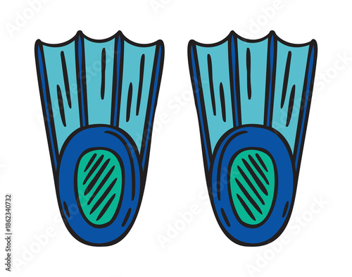 Pair of swim fins flippers, hand drawn doodle
