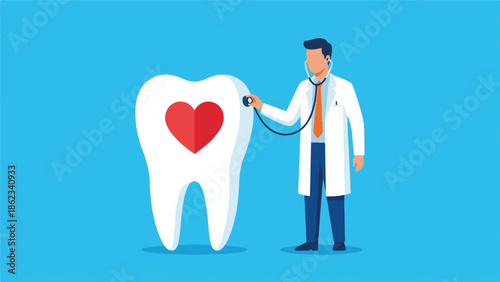 Dental health concept: Doctor examining a tooth with a heart symbol