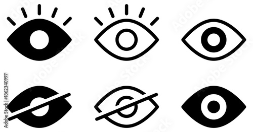 eye icon set. vision icon, see view icons - eyesight symbol - invisible eye hide icon, incognito icon no eye view hidden icon set. vision icon, unsee icons