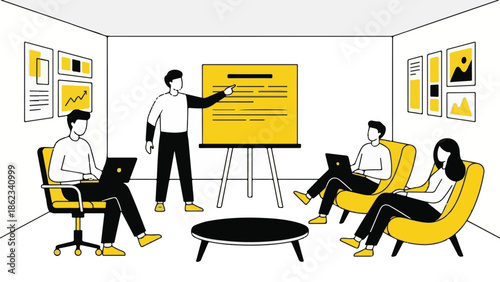 Business team meeting and presentation in a modern minimalist office