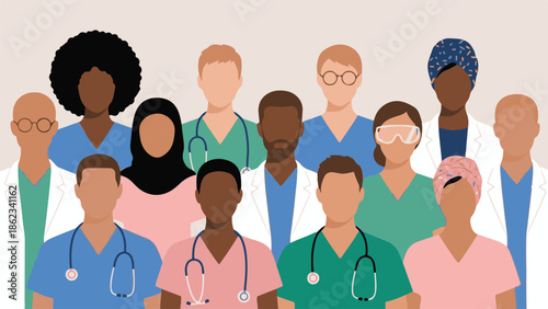 Diverse healthcare team of medical professionals, doctors and nurses