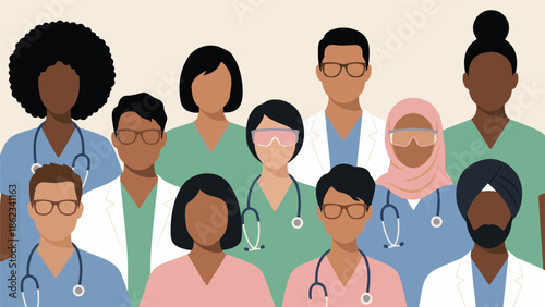 Diverse group of medical professionals and healthcare workers