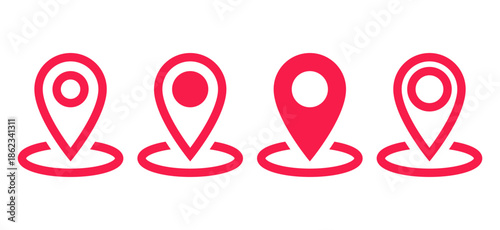 location map pin icons in multiple outline and filled styles, - for maps, navigation, address, directions, and POI marking