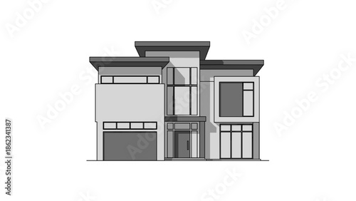 Modern TwoStory House Design with Flat Roof and Large Windows.
