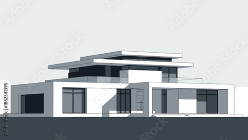 Modern White House Design with Flat Roof and Clean Lines.