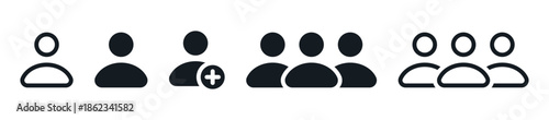 group of people and user icons , add new user line icon | for user, group, team, community and group management interfaces