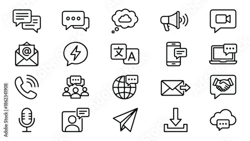 Communication and Technology Line Icons Set for Web and Mobile Interfaces