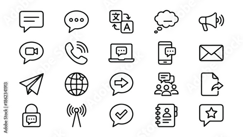 Communication and technology outline icons set for web and mobile apps