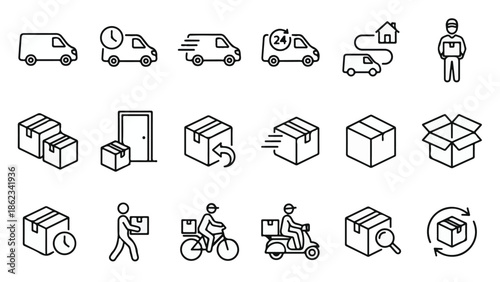Delivery and Logistics Service Outline Icons Set