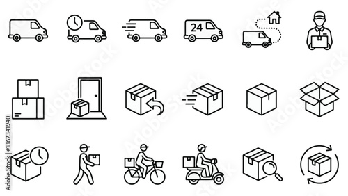 Delivery and Logistics Line Icons Set: Shipping, Transportation, Courier Services