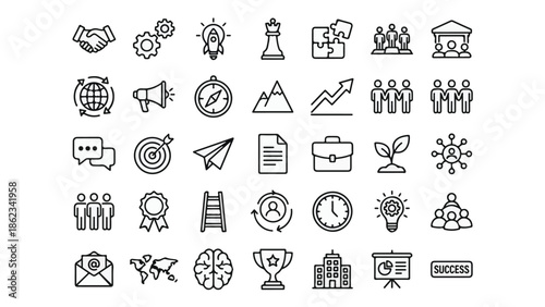 Business, Success, and Strategy Line Icons Collection for Management Concepts