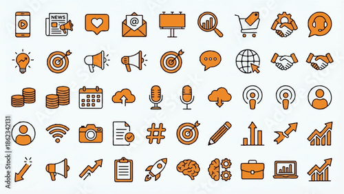 Modern Vector Icons Set for Digital Marketing, Business, and Technology