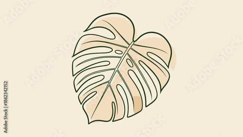 Monstera leaf illustration with soft pastel colors and line art.