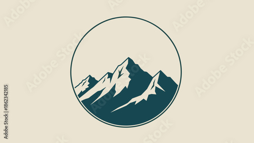 Mountain Peaks in Circle A Minimalist Landscape Illustration.