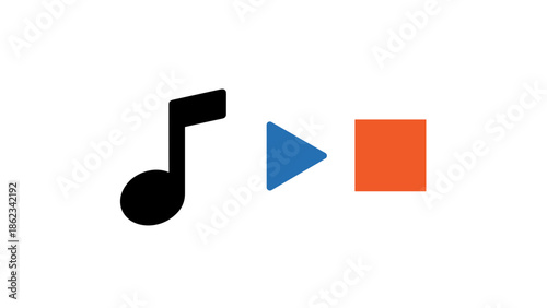 Music Note Play Button and Stop Button Icon Set.