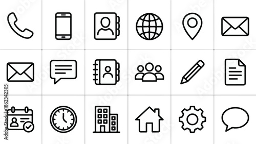 Business Communication and Contact Information Line Icons Set