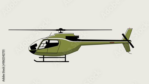 Olive Green Helicopter Illustration with Black Accents.