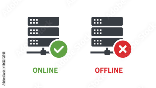 Online and Offline Server Status Icons Network Connectivity Illustration.