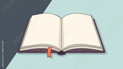 Open Book with Blank Pages and Bookmark Ready for Writing or Drawing.