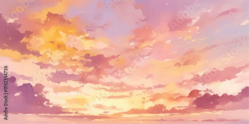 Photography A mesmerizing digital painting of a sunset sky featuring soft pink and orange cl