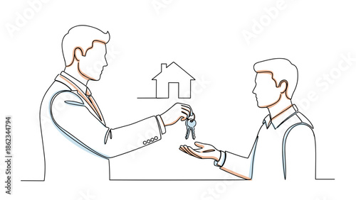 Real Estate Transaction Agent Handing Over Keys to New Homeowner.