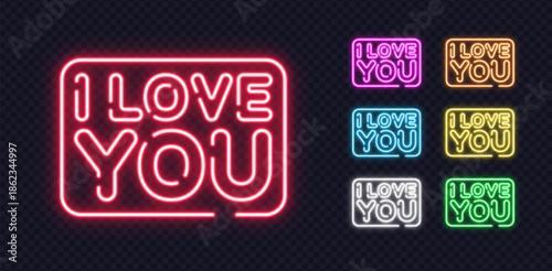 Bundle of glowing I LOVE YOU neon signs in romantic style, perfect for Valentines Day, love letters or dating visuals.