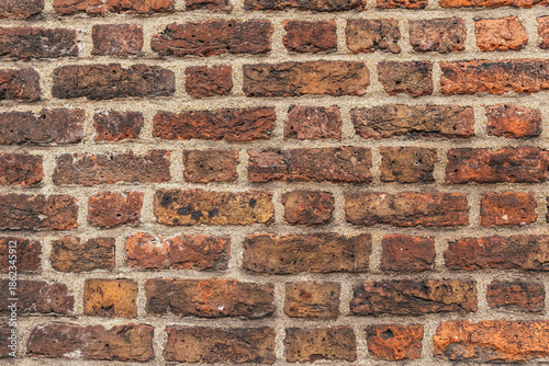 Full frame view of historic red and brown brick wall surface