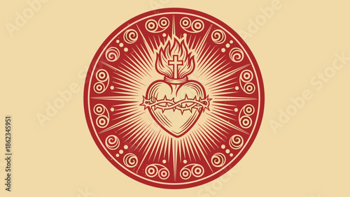 Sacred Heart of Jesus Symbol with Flames and Crown of Thorns.