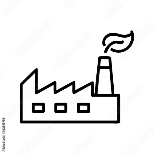 Eco factory illustration with smokestack and green elements for sustainable development