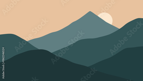 Serene Mountain Range Silhouette at Sunset.