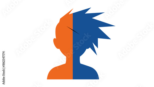 Silhouette of a Person with Spiky Hair in Contrasting Colors.