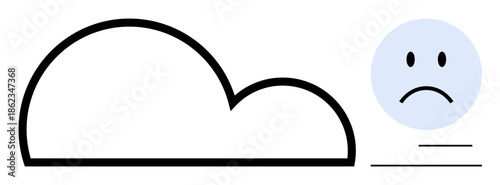 Cloud computing concept. Cloud shapes and a sad face data loss, connectivity issues, or digital frustration. Cloud technology, downtime, or vulnerability in tech. Ideal for tech troubleshooting, data