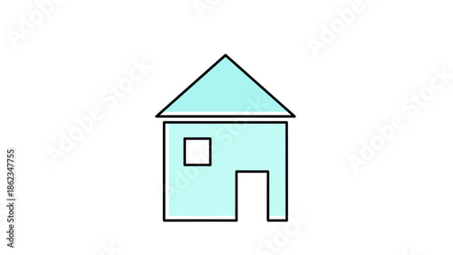 Simple House Illustration with Door Window and Triangular Roof.