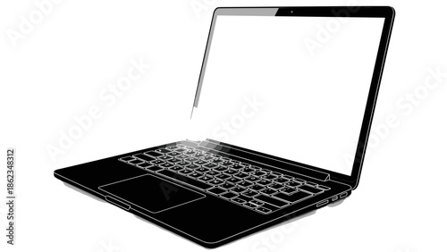 Sleek Black Laptop with Blank White Screen for Mockup and Design.