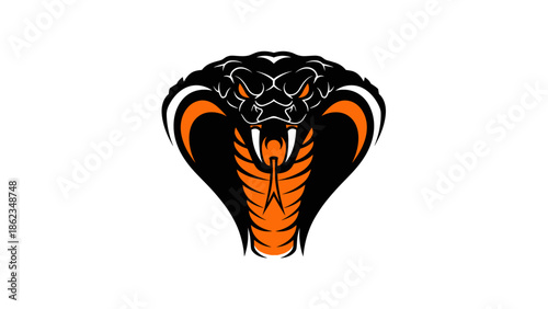 Striking Cobra Head Design with Orange Accents and Menacing Fangs.