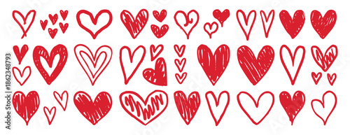 Charcoal hearts doodle set love pencil drawings icon